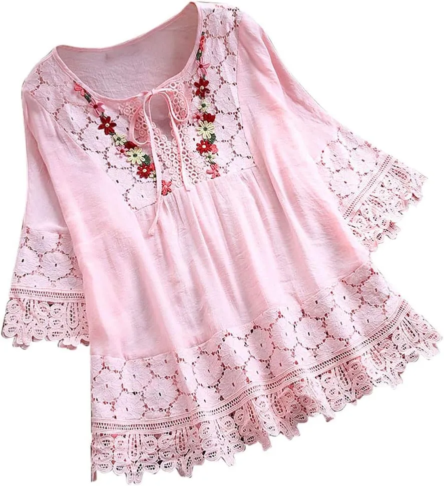 Women's Buttons Shirt Linen Long/Roll Up Sleeve V-Neck Soft Shirt Casual Loose Fit Office Blouses Tunic Tops