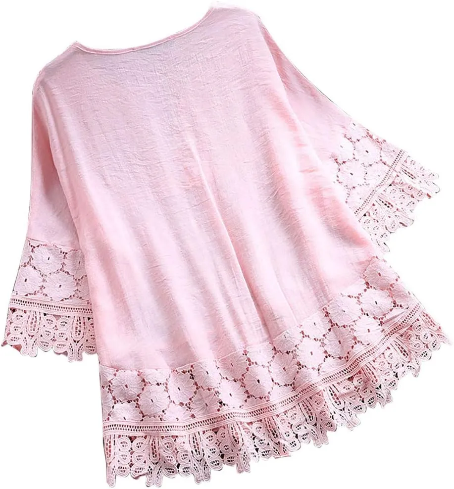 Women's Buttons Shirt Linen Long/Roll Up Sleeve V-Neck Soft Shirt Casual Loose Fit Office Blouses Tunic Tops