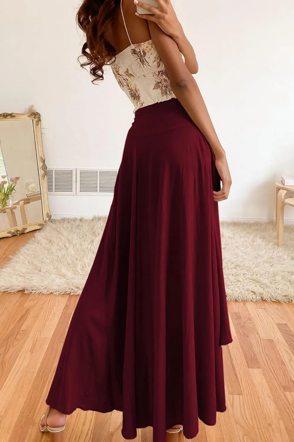Women's Casual A-Line Mermaid Maxi Skirt Irregular Ruffle Hem Boho Ruffle Skirt