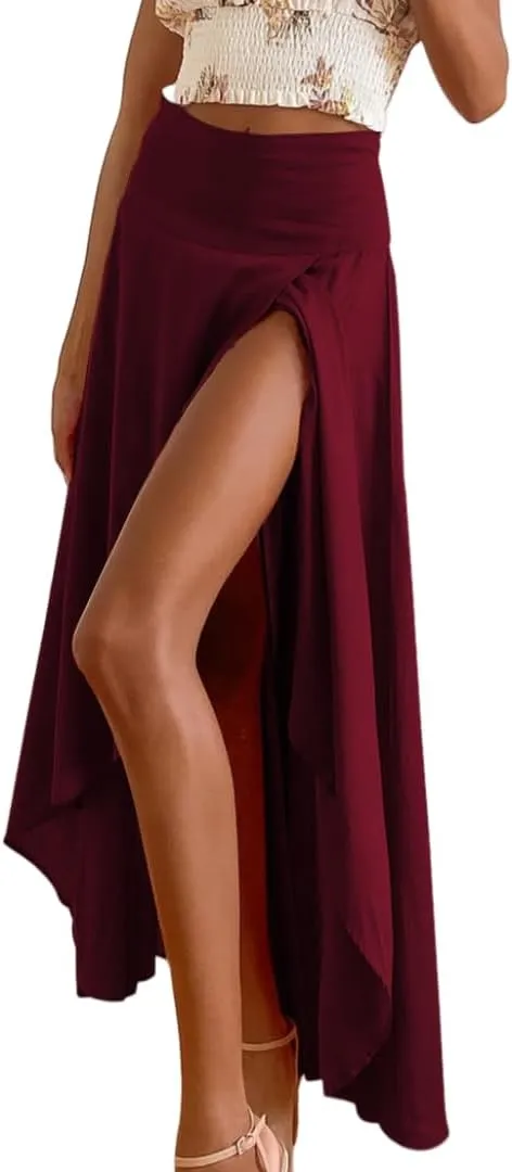 Women's Casual A-Line Mermaid Maxi Skirt Irregular Ruffle Hem Boho Ruffle Skirt
