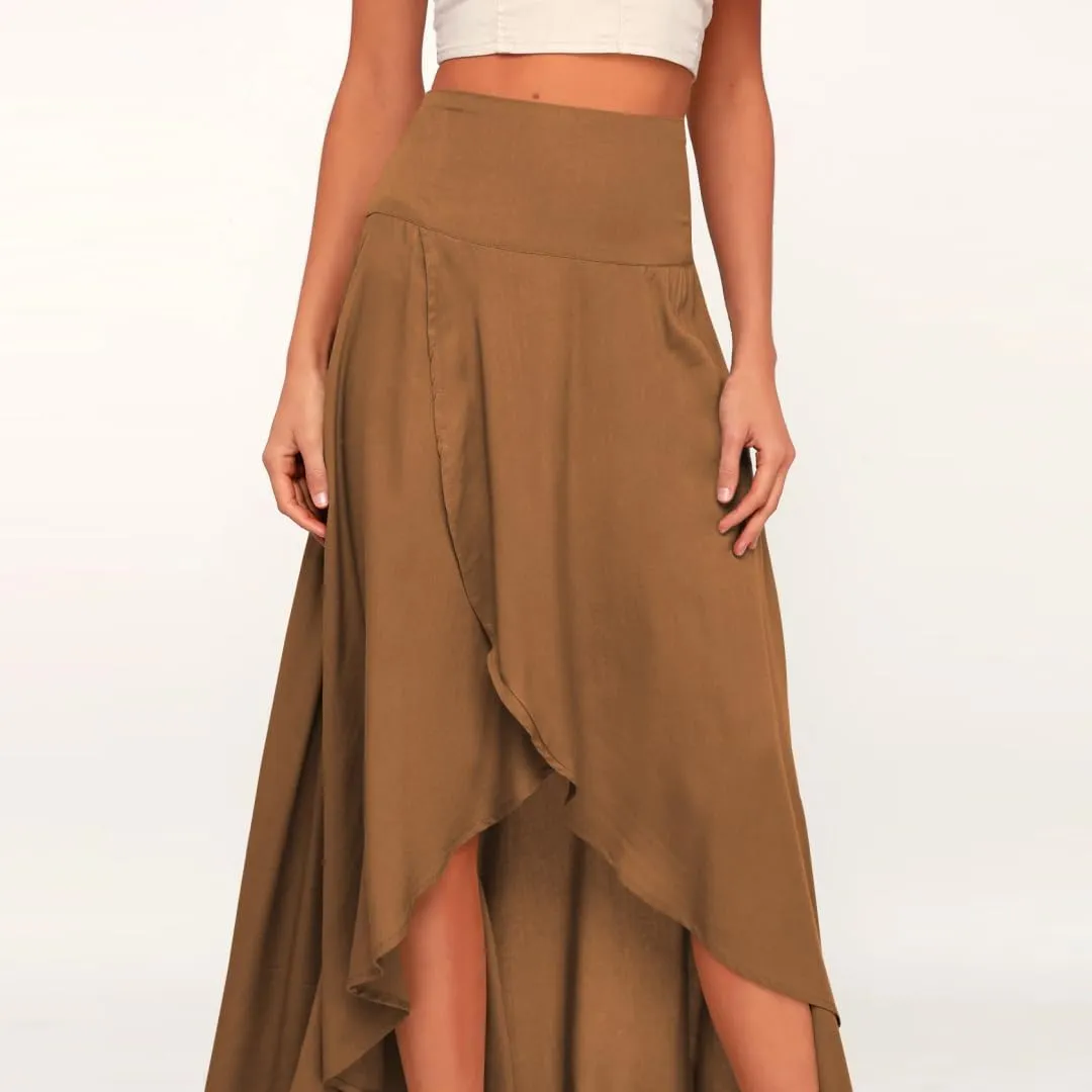 Women's Casual A-Line Mermaid Maxi Skirt Irregular Ruffle Hem Boho Ruffle Skirt