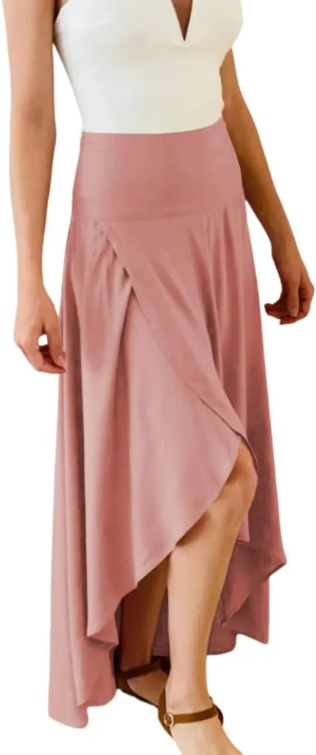 Women's Casual A-Line Mermaid Maxi Skirt Irregular Ruffle Hem Boho Ruffle Skirt
