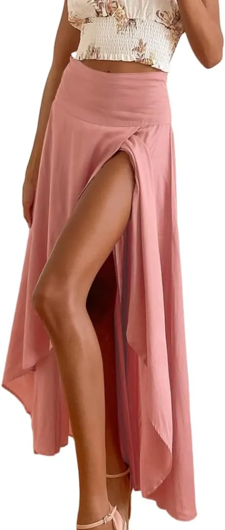 Women's Casual A-Line Mermaid Maxi Skirt Irregular Ruffle Hem Boho Ruffle Skirt