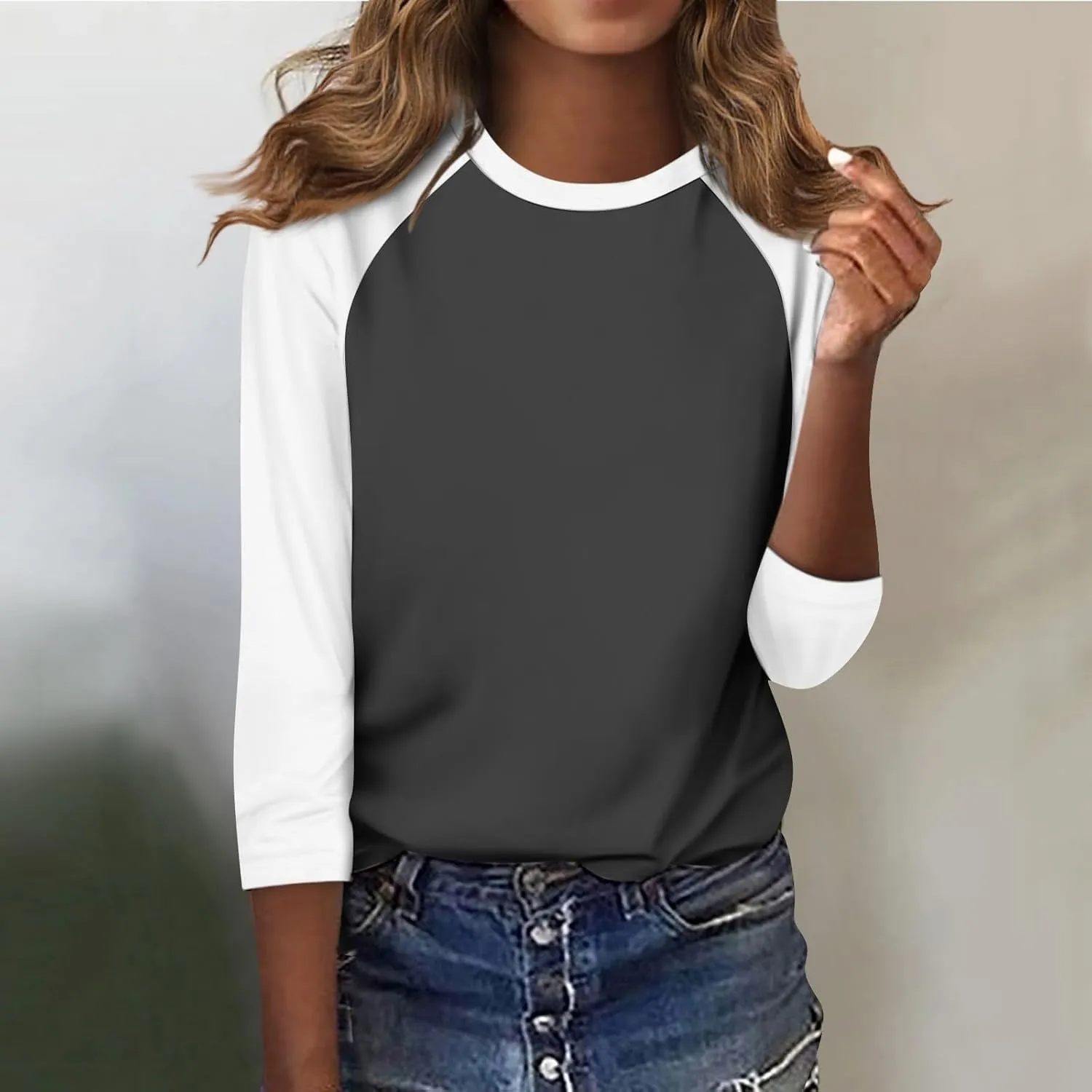 Womens Color Block Tee Crewneck 3/4 Sleeve Summer Top Pullover Lightweight Stretch Soft T Shirts 2025 Trendy Outfits