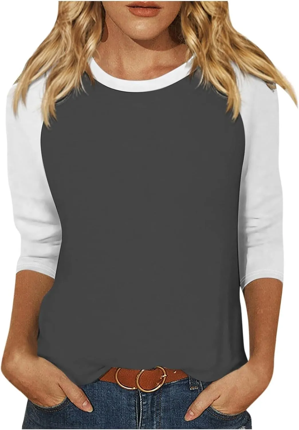 Womens Color Block Tee Crewneck 3/4 Sleeve Summer Top Pullover Lightweight Stretch Soft T Shirts 2025 Trendy Outfits