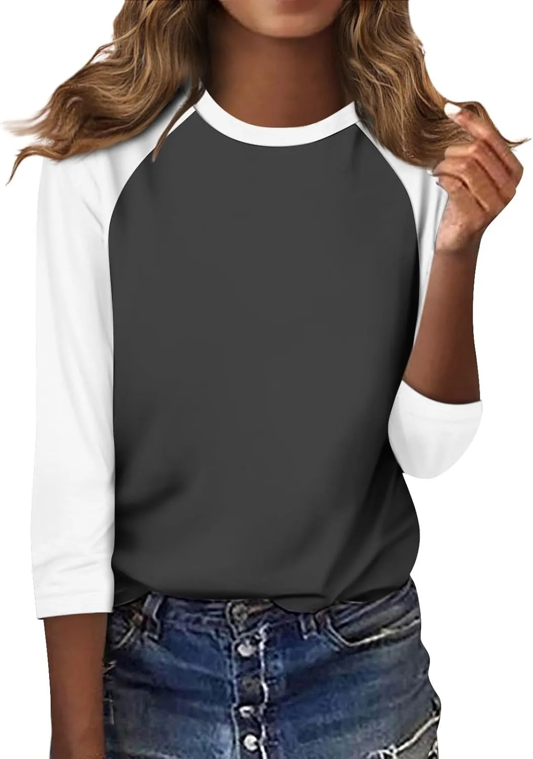 Womens Color Block Tee Crewneck 3/4 Sleeve Summer Top Pullover Lightweight Stretch Soft T Shirts 2025 Trendy Outfits