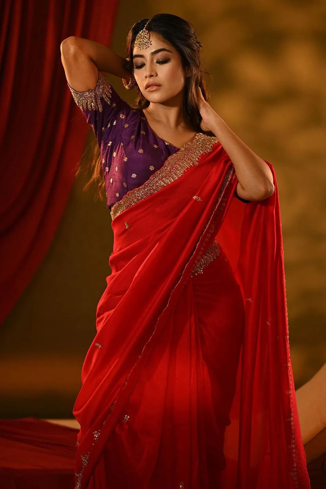 Women's Designer Party Wear Designer Red Soft Georgette Saree