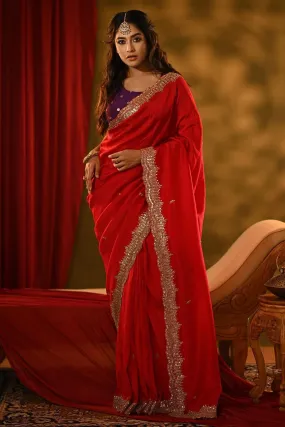 Women's Designer Party Wear Designer Red Soft Georgette Saree