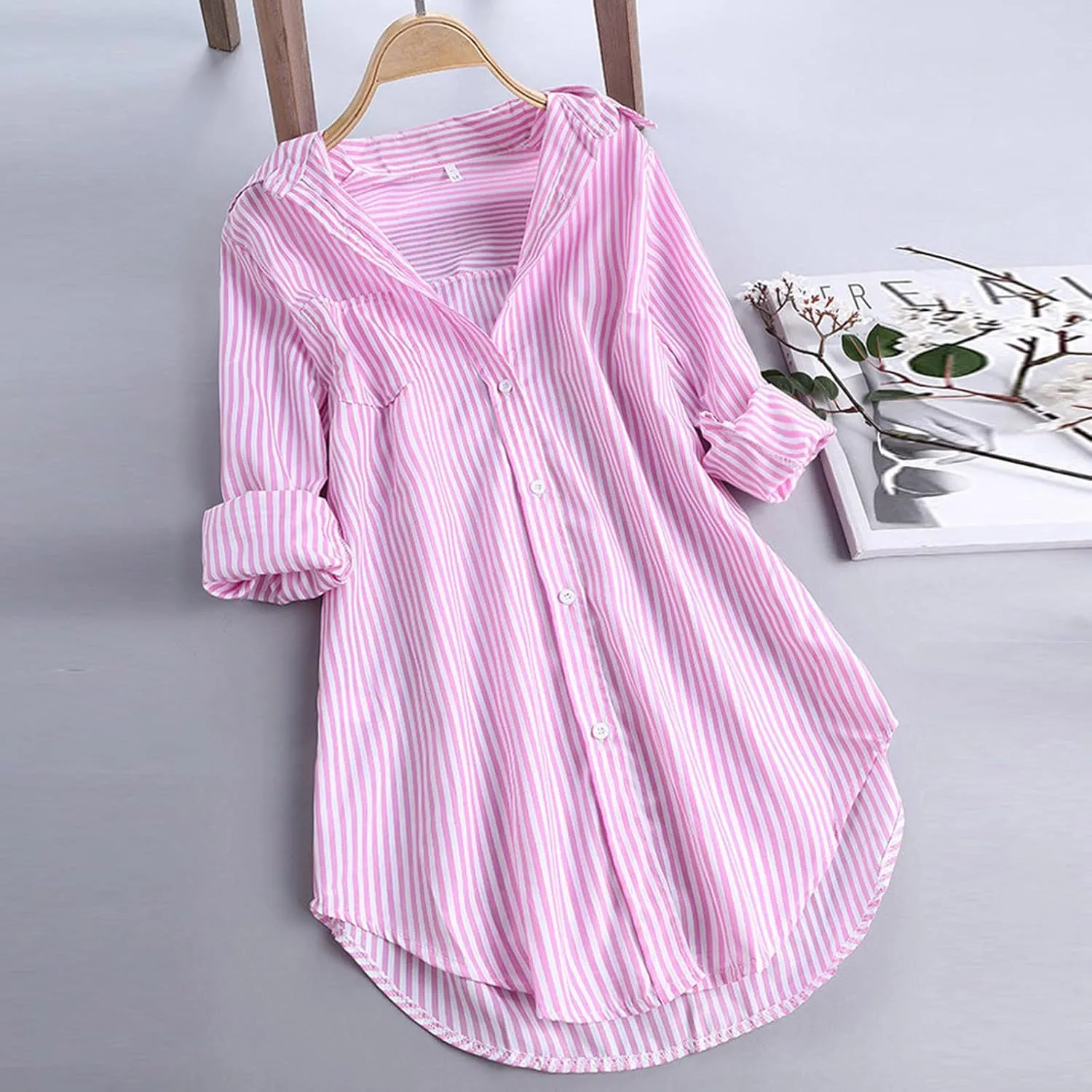 Women's Linen Loose Fit Tshirt Tops Vintage Lace Tie V-Neck Embroidered Tunics Comfy Relaxed Ladies 3/4 Sleeve Blouse
