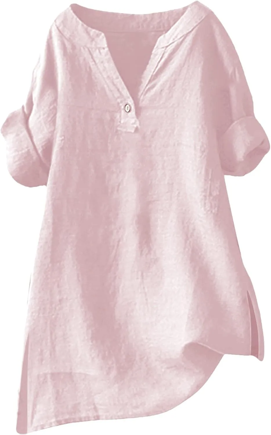 Womens Linen Tops 2025 Cotton Loose fit v-Neck Summer Shirts Oversized Fashion Trendy Soft Plus Size Tshirts