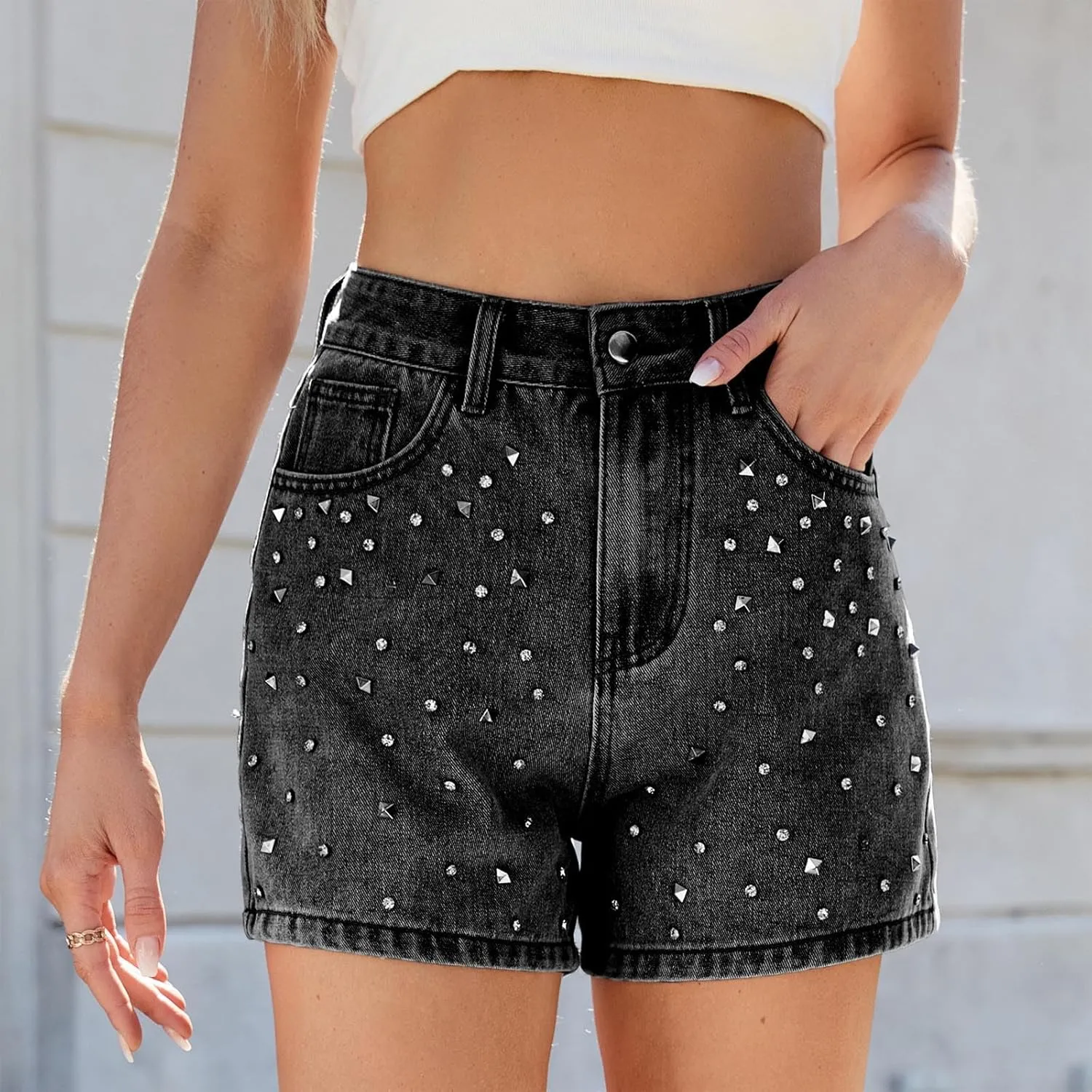 Women's Mid-High Waisted Ripped Denim Shorts Comfortable Ripped Jean Shorts Cutoff Stretchy Summer Hot Short Pants