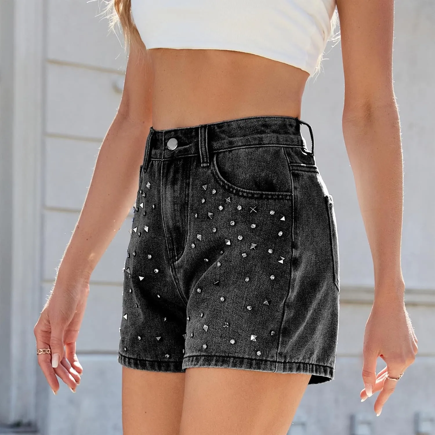 Women's Mid-High Waisted Ripped Denim Shorts Comfortable Ripped Jean Shorts Cutoff Stretchy Summer Hot Short Pants