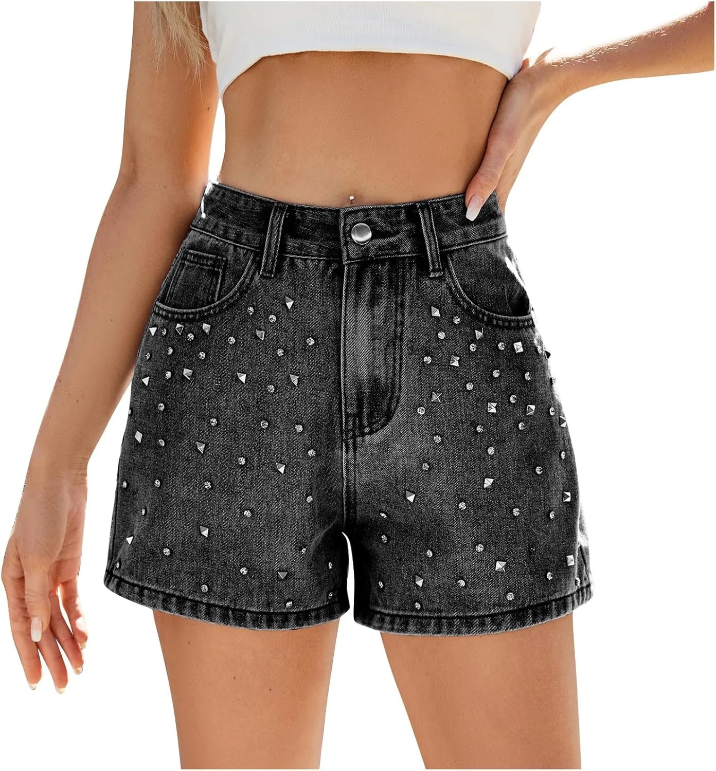 Women's Mid-High Waisted Ripped Denim Shorts Comfortable Ripped Jean Shorts Cutoff Stretchy Summer Hot Short Pants