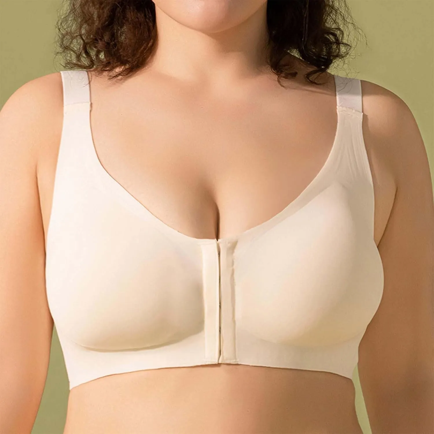 Women's Plus Size Wireless Bra with Front Closure Seamless Back Comfortable and Adjustable for Side Breast