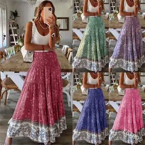 Women's Printed Polyester Fiber Casual High Waist Long Skirt
