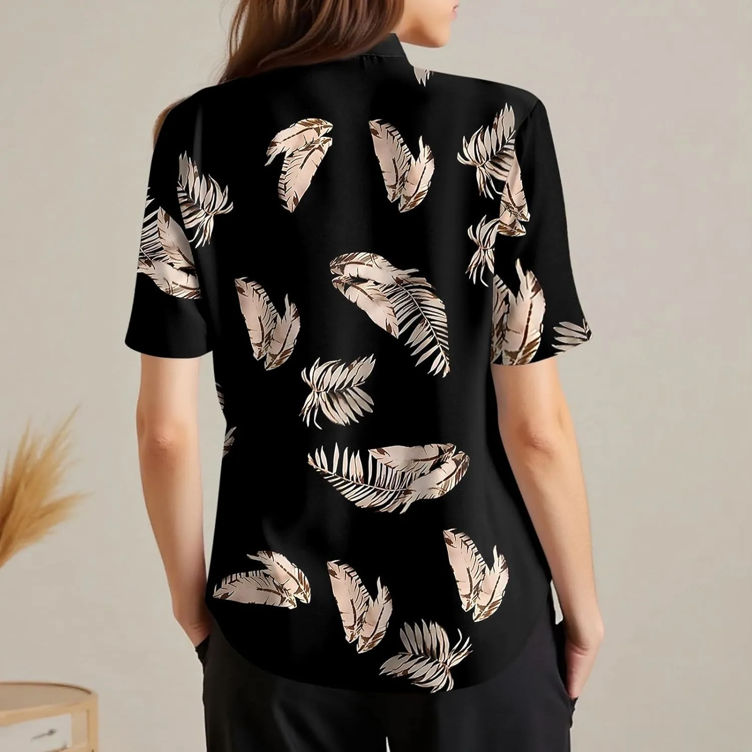 Womens Short Sleeve Casual Print Button Down Shirts Summer Soft Fashion Cotton Linen Blouses Tops Trendy