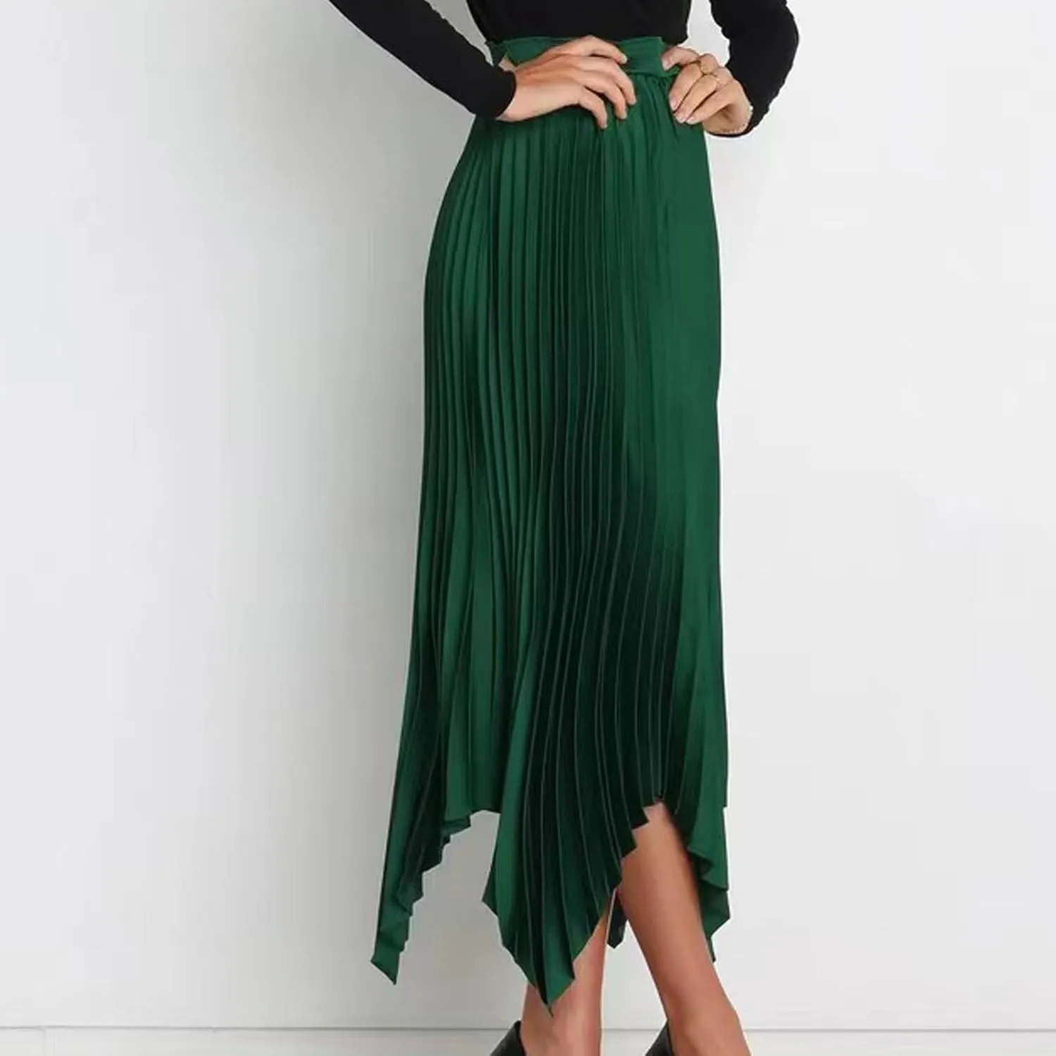 Women's Solid Color High Waisted Midi Skirt, Ruched Casual Irregular Hem Trendy Clothes Summer Going Out Casual Skirts