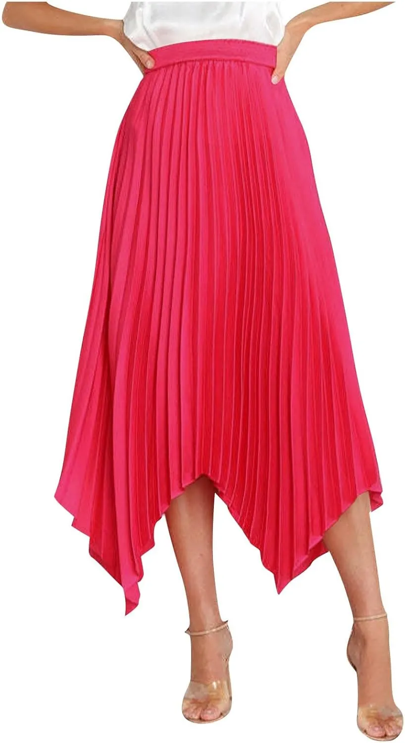 Women's Solid Color High Waisted Midi Skirt, Ruched Casual Irregular Hem Trendy Clothes Summer Going Out Casual Skirts