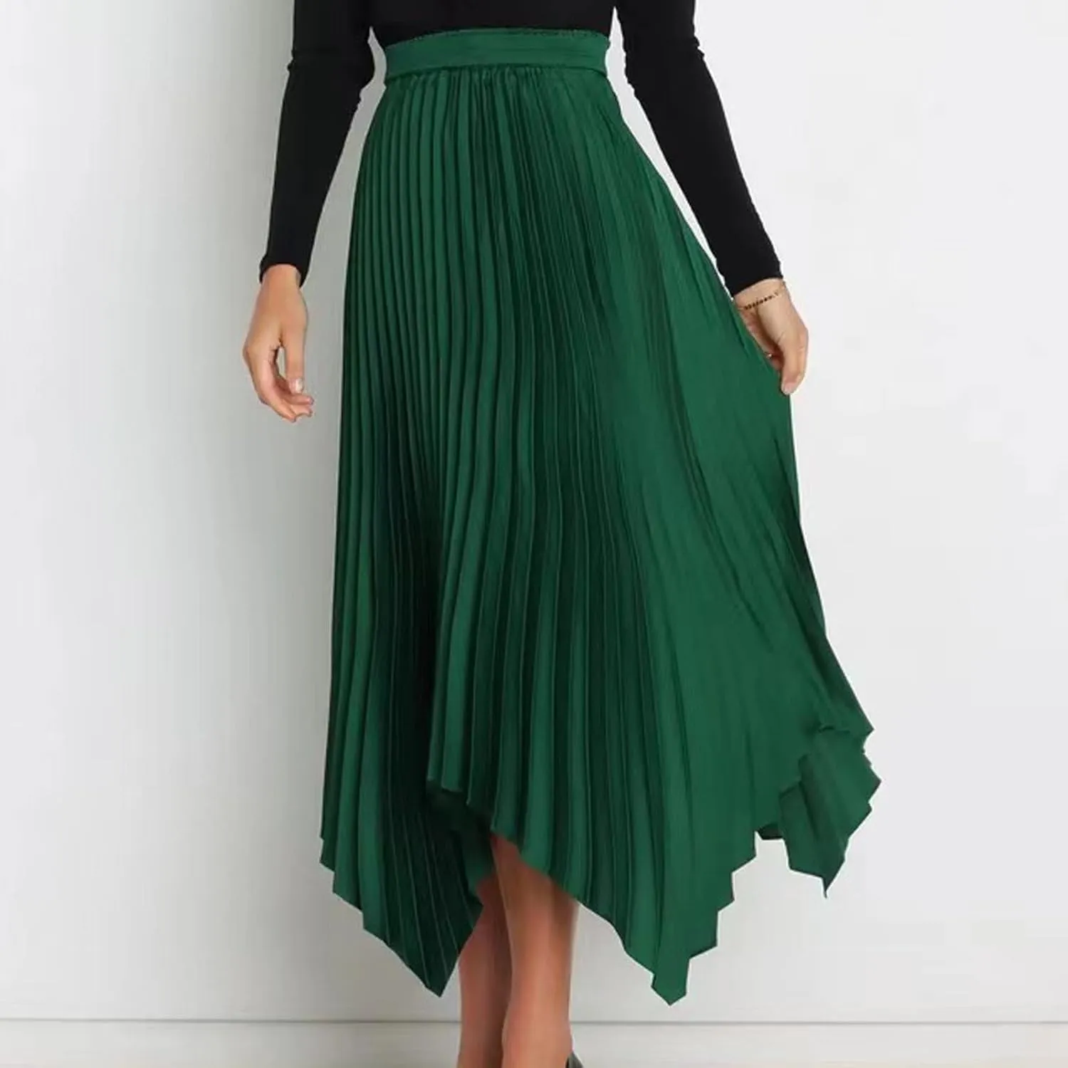 Women's Solid Color High Waisted Midi Skirt, Ruched Casual Irregular Hem Trendy Clothes Summer Going Out Casual Skirts