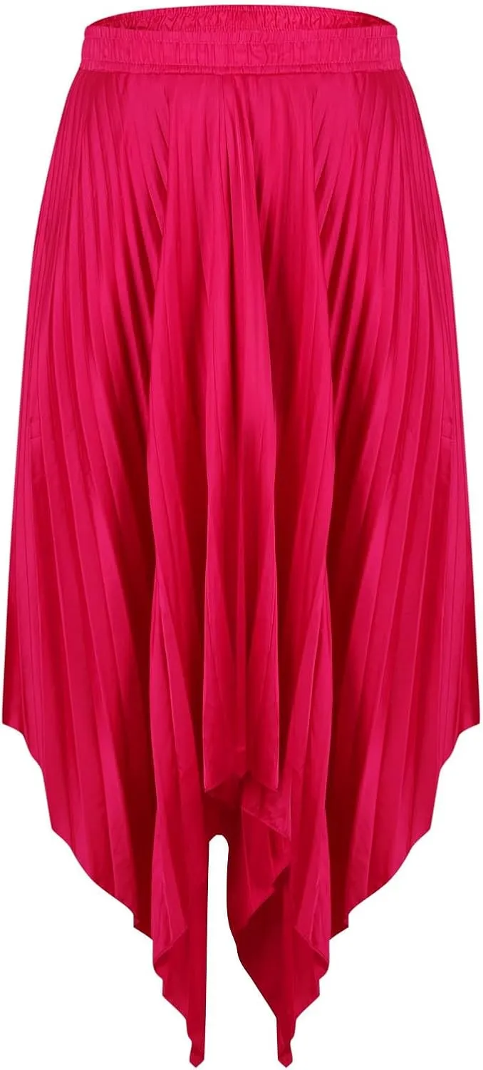 Women's Solid Color High Waisted Midi Skirt, Ruched Casual Irregular Hem Trendy Clothes Summer Going Out Casual Skirts