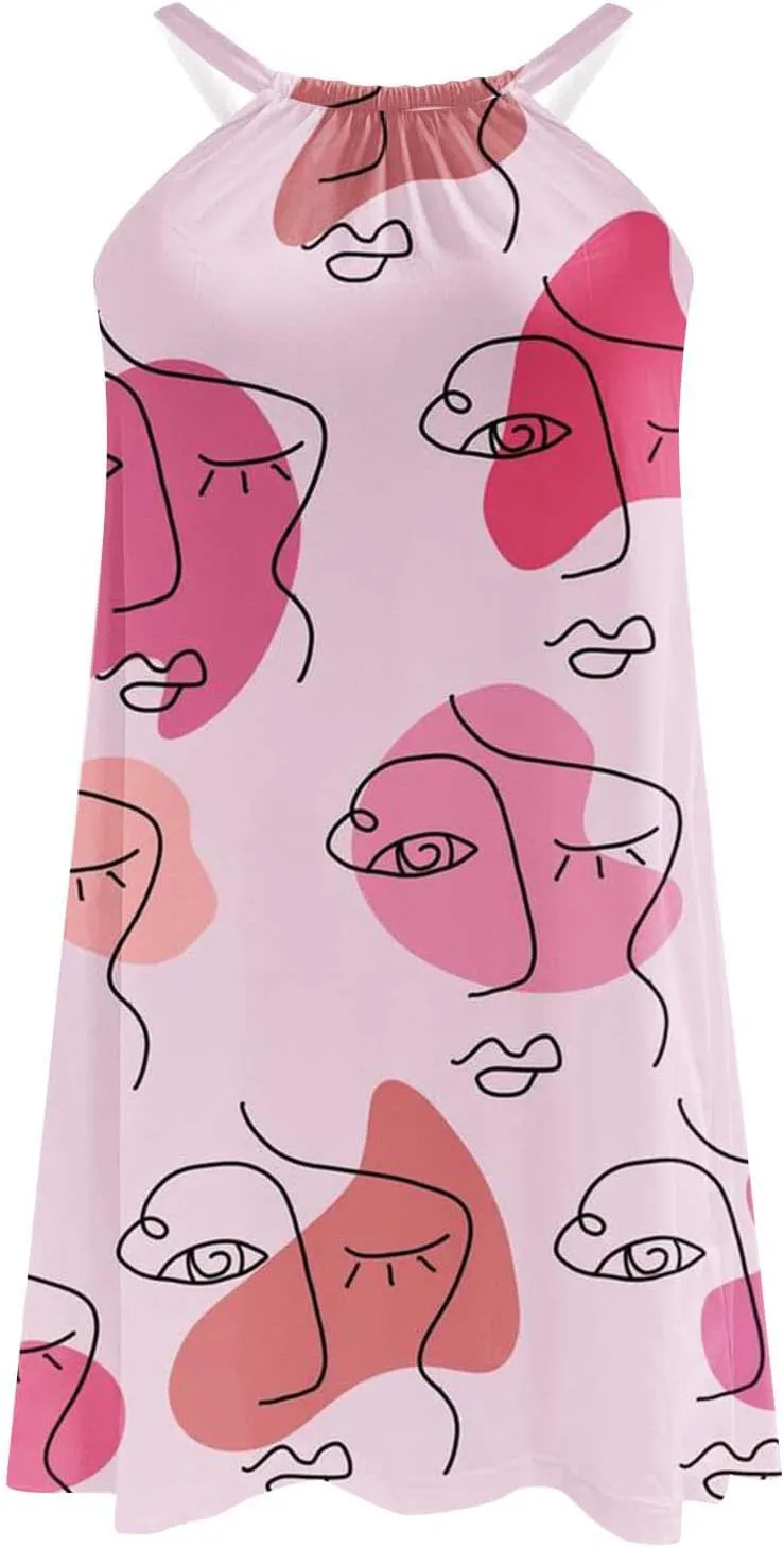 Womens Summer Boho Beach Dress Fashion Sexy Vintage Vest Sling Dress Floral Printed Party Dress Vacation Mini Dress