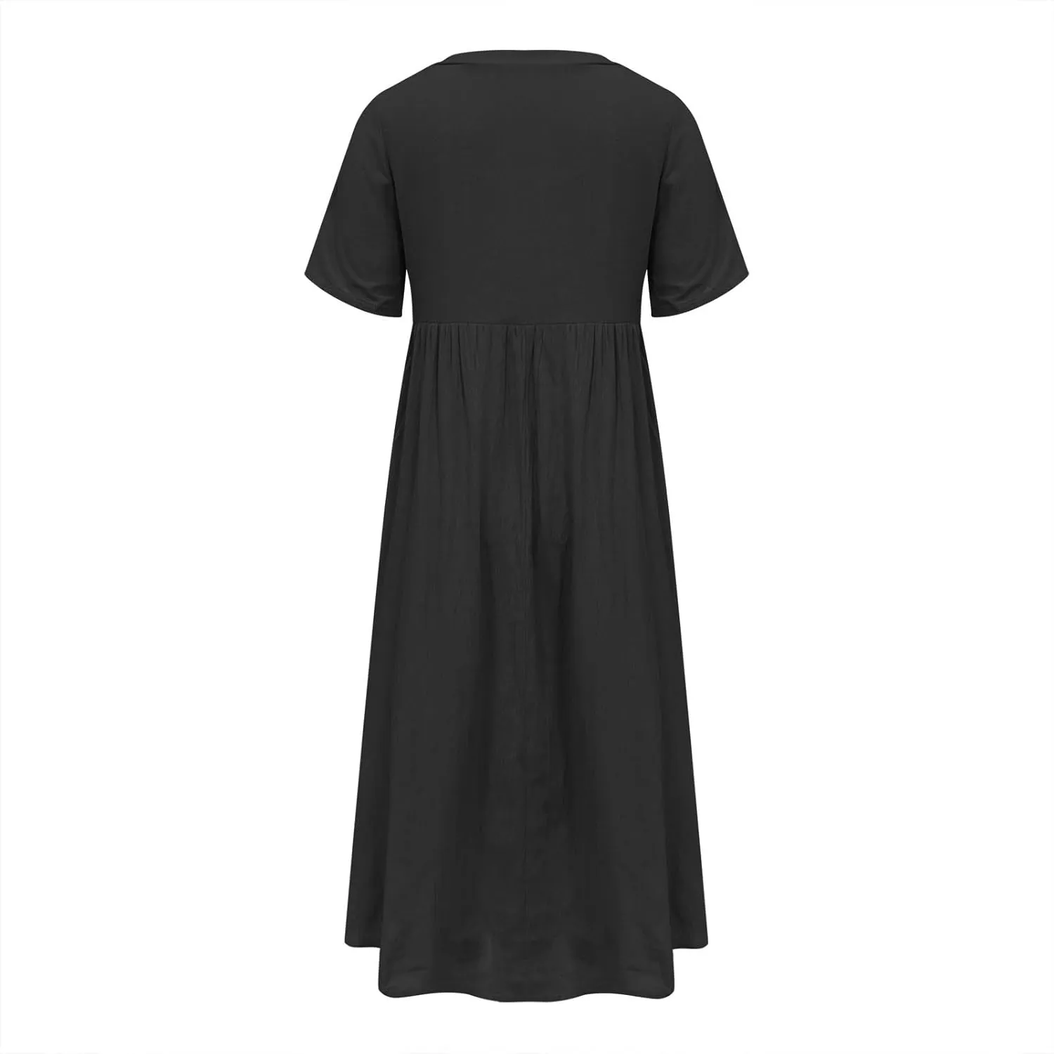 Women's Summer Petite Dress Casual Eyelet Hollow Out Short Sleeve Button V Neck A-line Dress Maxi Dress with Pockets
