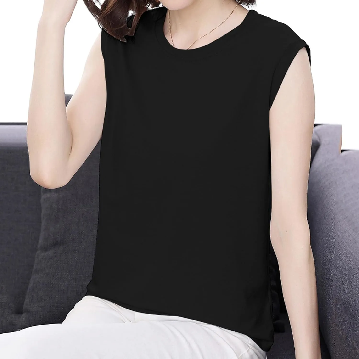 Womens Tank Tops Summer 2025 Casual Soft Comfy Plus Size Vests Round Neck Sleeveless Solid Color Loose T-Shirts