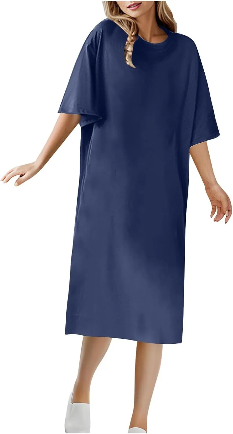 Xiaojmake Women Summer Tunic Dress Round Neck Casual Loose Straight Sheath Shift Dress Short Sleeve T-Shirt Dress Plus Size