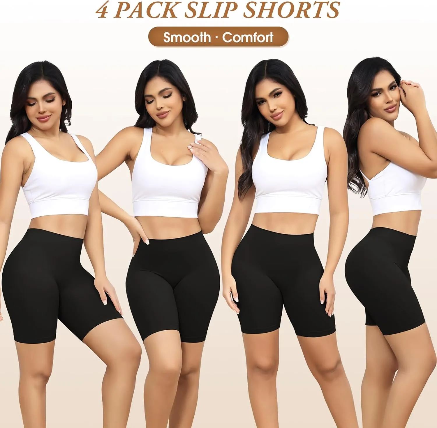 Yeblues 4 Pack Slip Shorts for Under Dresses Anti Chafing Underwear Seamless Comfortable Smooth Yoga Biker Workout Shorts