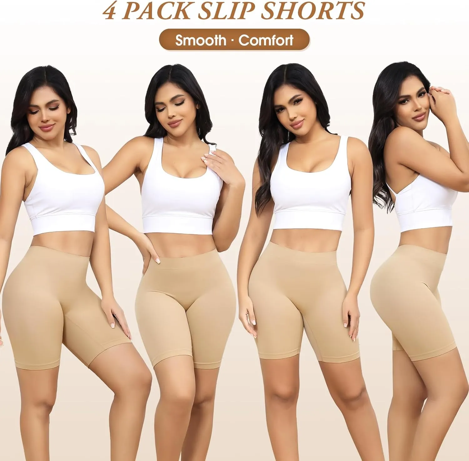 Yeblues 4 Pack Slip Shorts for Under Dresses Anti Chafing Underwear Seamless Comfortable Smooth Yoga Biker Workout Shorts