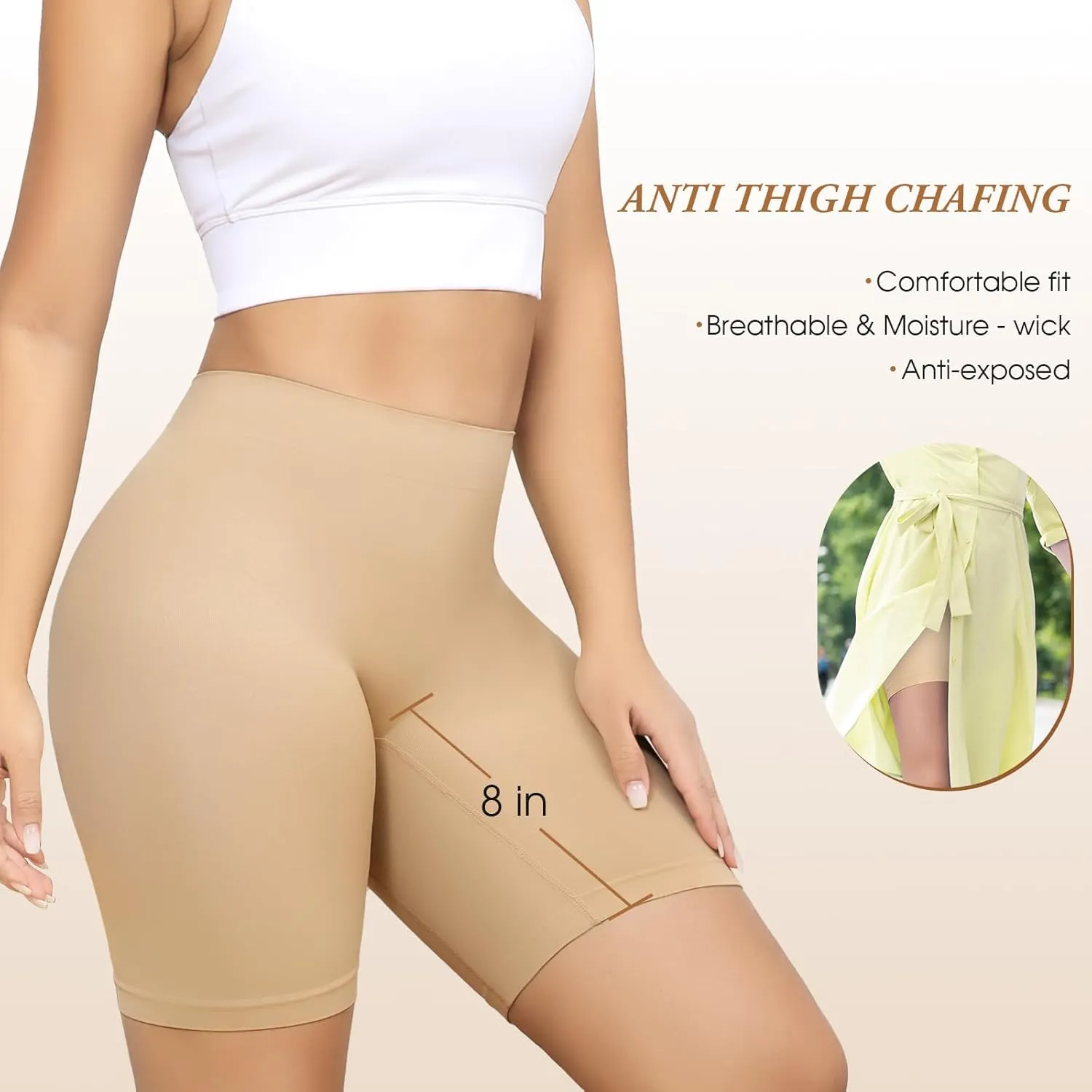 Yeblues 4 Pack Slip Shorts for Under Dresses Anti Chafing Underwear Seamless Comfortable Smooth Yoga Biker Workout Shorts